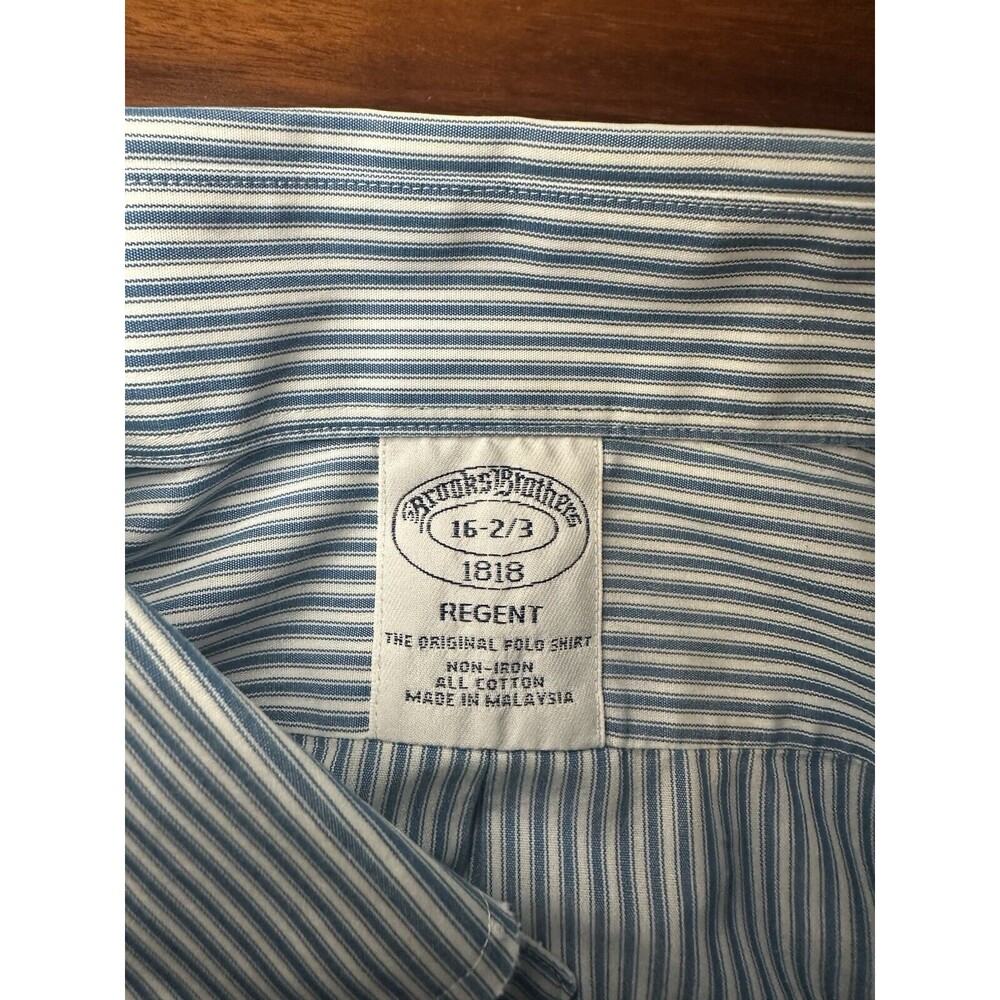 BROOKS BROTHERS Regent Non Iron Blue Striped Dress Shirt 16.5 -2/3